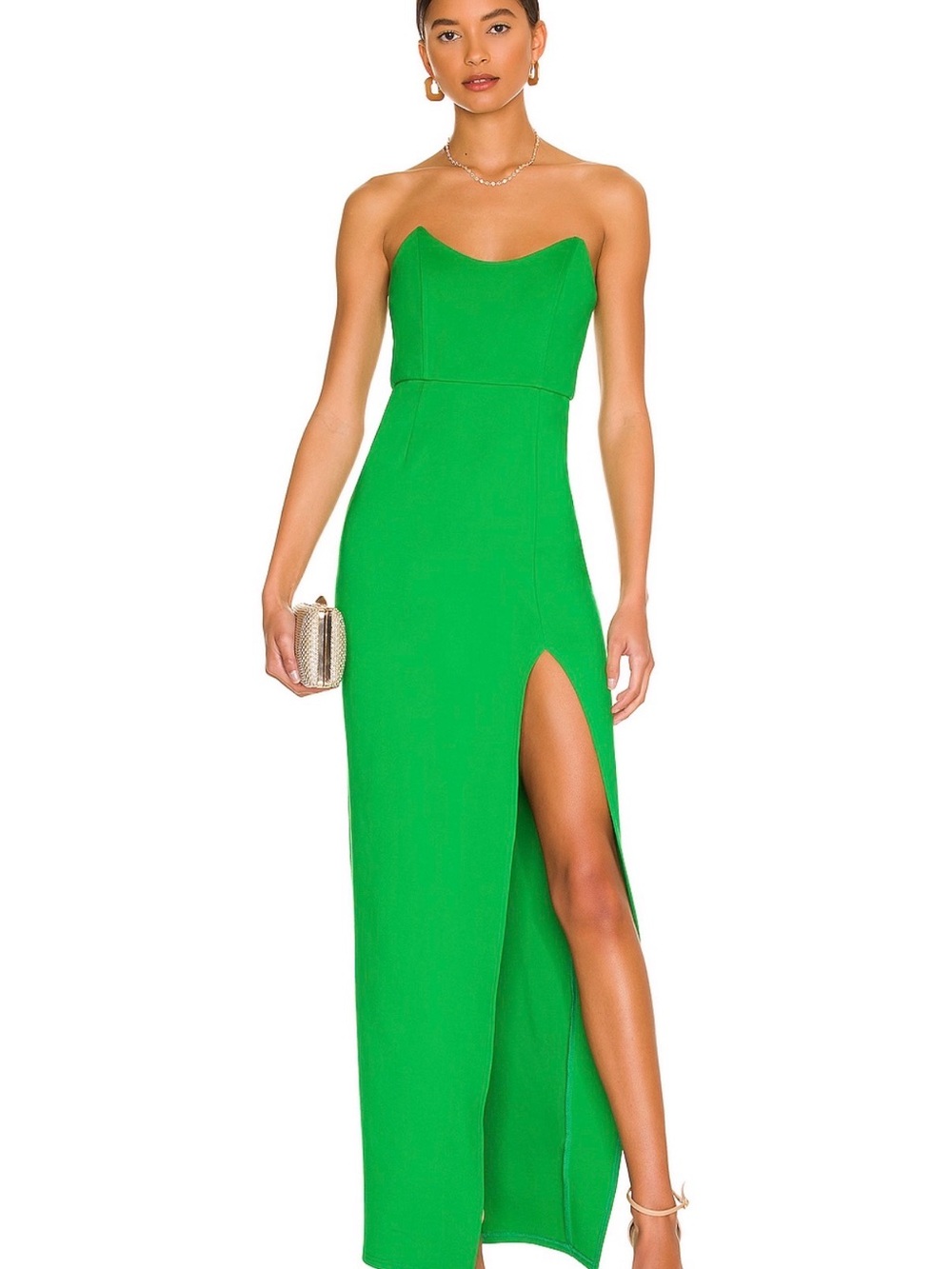 superdown Strapless Emerald Green Gown with High Slit